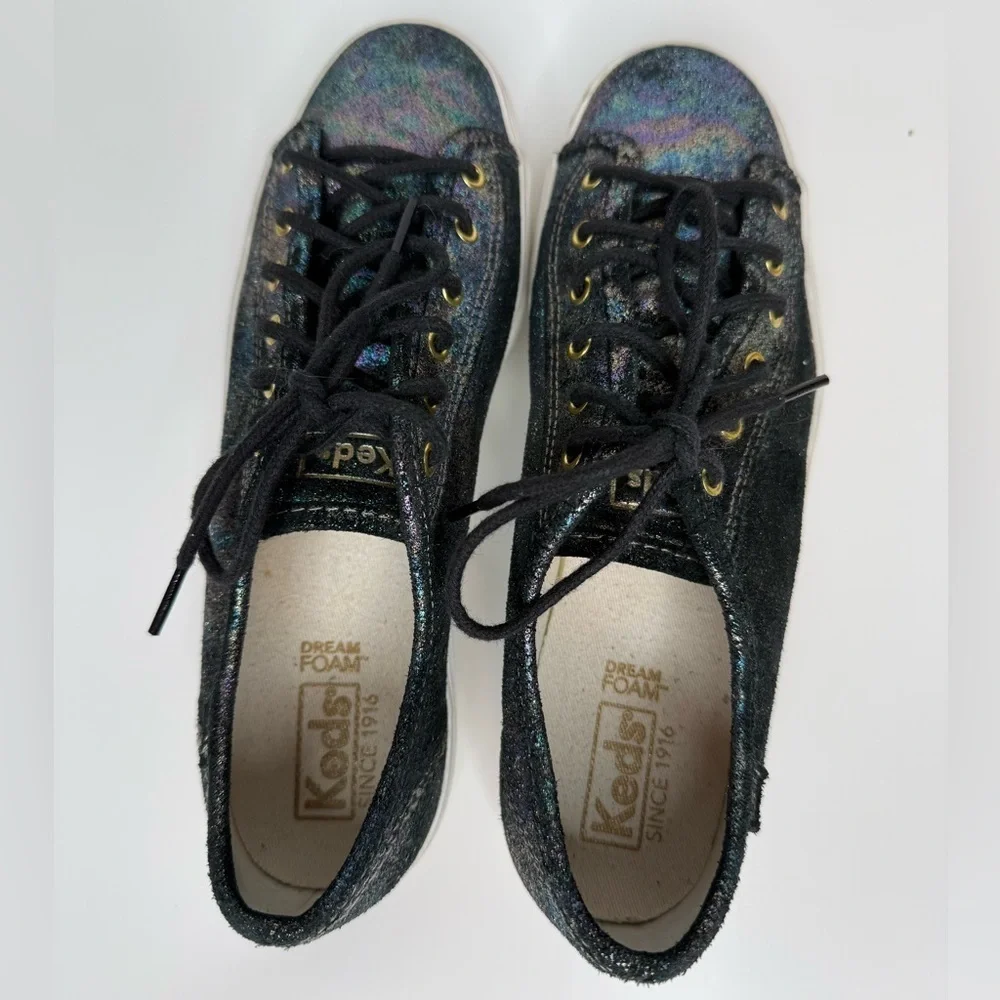 Keds Triple Kick Platform Sneakers Iridescent Black Size 7 Whimsy Metallic Boho